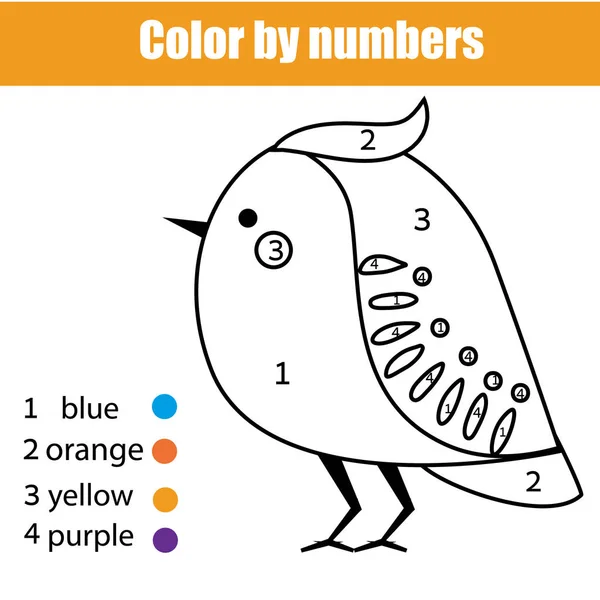 Malvorlage mit Vogel. Farbe nach Zahlen pädagogisches Kinderspiel, Zeichnen Kinderaktivität — Stockvektor