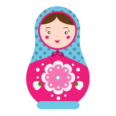 Matryoshka. Geleneksel Rus Matruşka oyuncağı. Gülümseyen Matreshka simgesi. Vektör çizim