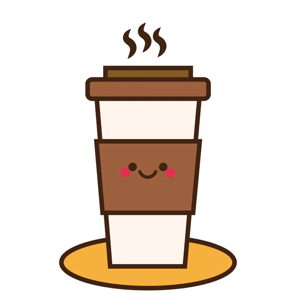 Uma chávena. Bonito kawaii sorridente e amigável personagem de café. Ícone desenhado à mão — Vetor de Stock