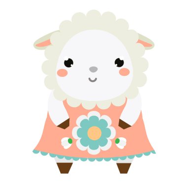 Sevimli koyun elbise. Çocuk style, izole tasarım öğesi, vektör. Çizgi film kawaii hayvan karakteri