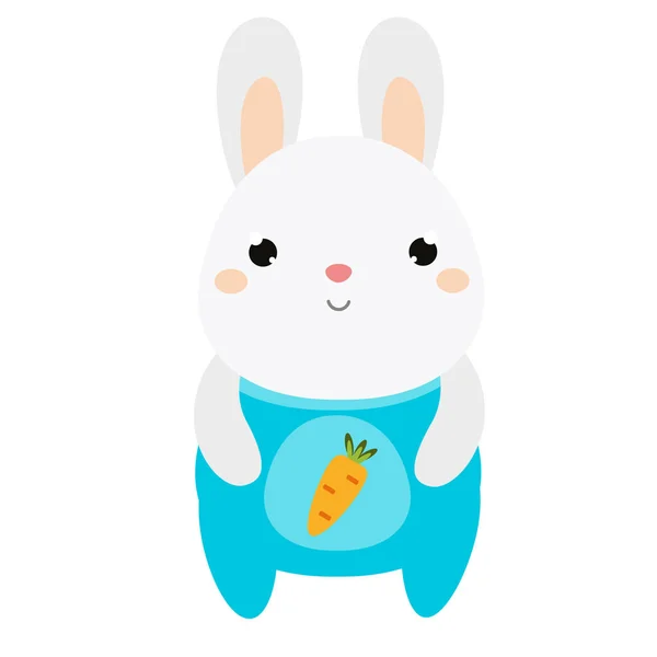 Joli lapin. Lapin en combinaison. Lièvre blanc. Dessin animé personnage animal kawaii. Illustration vectorielle pour enfants et bébés mode — Image vectorielle