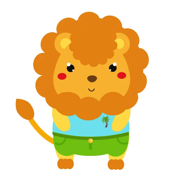 Bel leone. Cartoon kawaii personaggio animale in vestiti. Illustrazione vettoriale per bambini e neonati moda — Vettoriale Stock