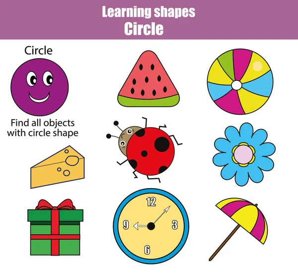 Pädagogisches Kinderspiel, Kinderaktivität. Formen lernen, Kreis — Stockvektor