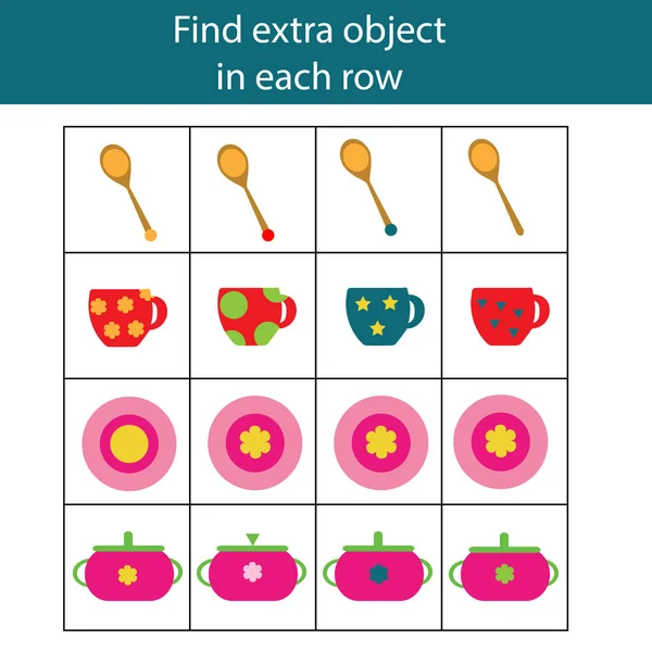 행에 추가 개체를 찾아. 교육 어린이 게임, 인쇄 가능한 활동 — 스톡 벡터