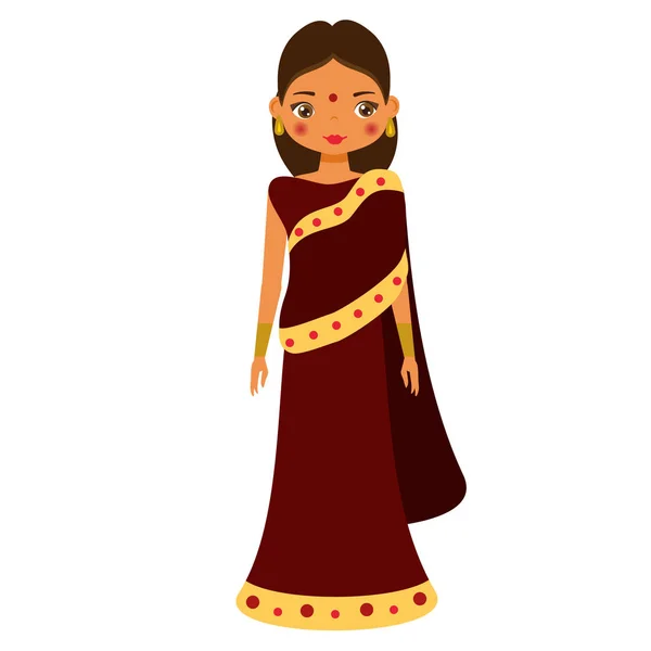 Chica en sari. Mujer en ropa india tradicional — Vector de stock