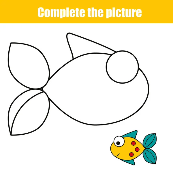 着色のページ写真子供教育ゲームを完了します。魚と印刷用キッズ活動シート — ストックベクタ