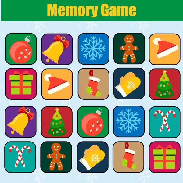 Pädagogisches Kinderspiel, Kinderaktivität. Memory-Spiel, Weihnachten, Neujahr Thema Winterurlaub — Stockvektor