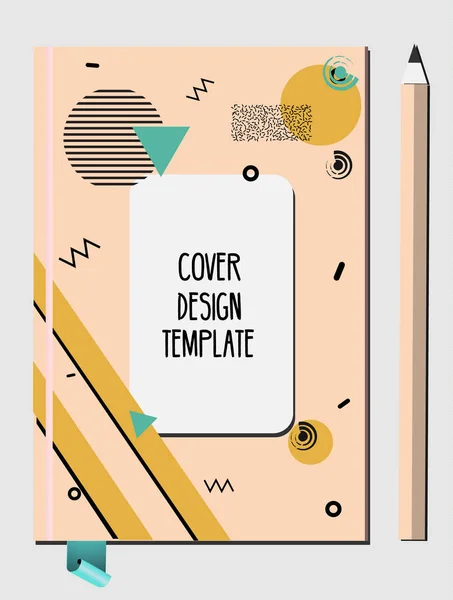 Bloc de notas, plantilla de diseño de portada de libro con abstracto 80s 90s estilo geométrico patrón de estilo memphis — Vector de stock