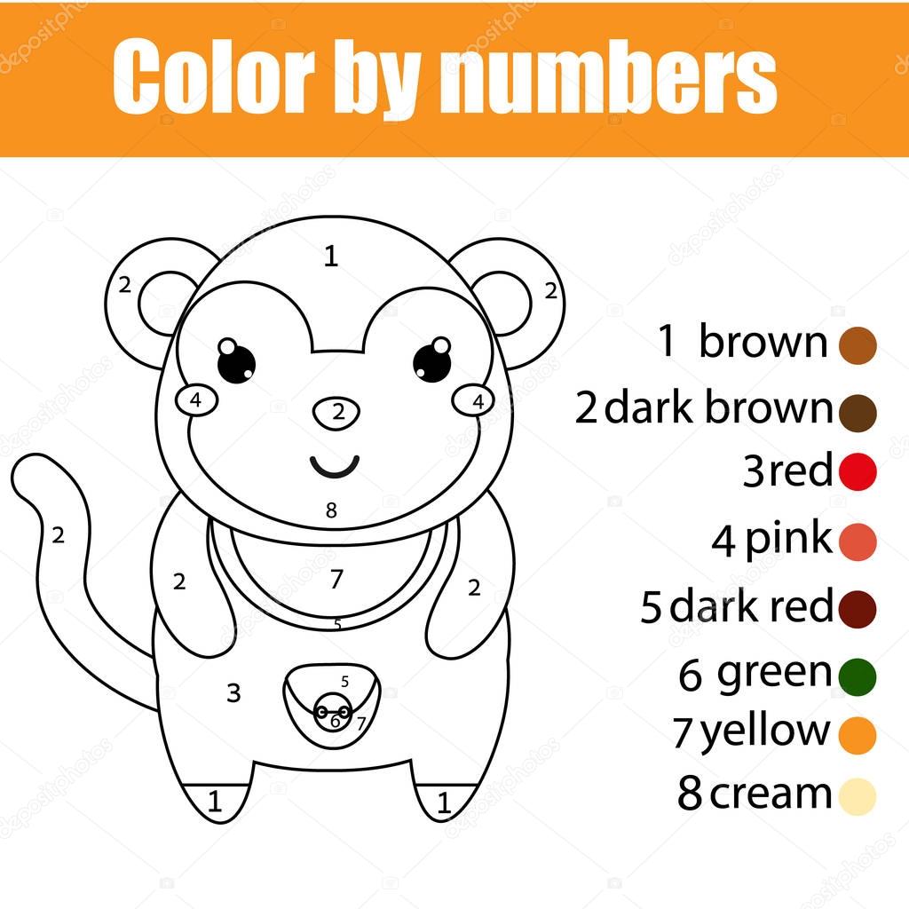 Images: monkey to color | Coloring page with monkey. Color by numbers educational children game ...