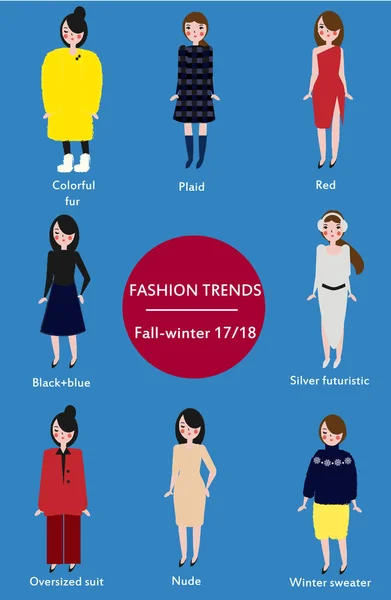 Moda trendleri sonbahar kış sezonu 2017-2018. Infographic — Stok Vektör
