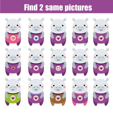 Aynı resimleri çocuk eğitim oyunu bulun. Hayvan Tema