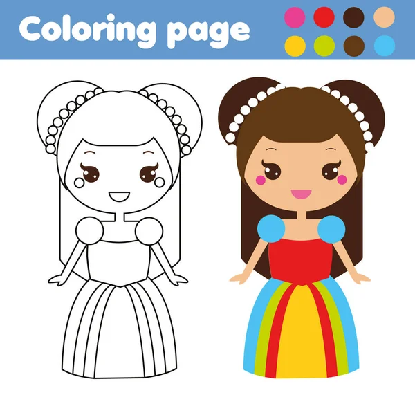 Página Para Colorear Con Linda Princesa Estilo Kawaii Colorea Imagen — Vector de stock