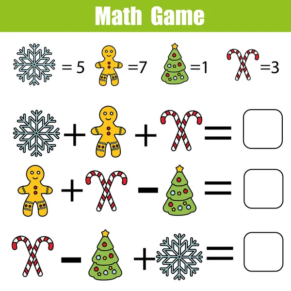 Matemáticas juego educativo para niños. Ecuaciones de conteo matemático . — Vector de stock