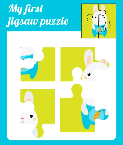 Puzzle gyerekek tevékenység. Teljes a kép. Elemi kirakós játék, aranyos nyúl. Oktatási játék előtti iskola éves gyerekeknek — Stock Vector