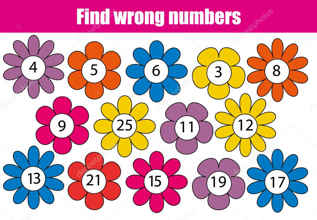 Mathematics educational game for children. Find wrong numbers