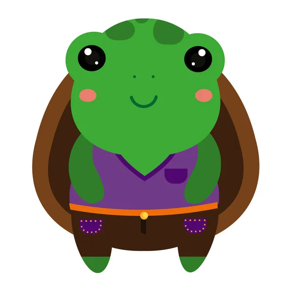 Cute green turtle. Cartoon kawaii animal character. Vector illustration for kids and babies fashion — Stock Vector