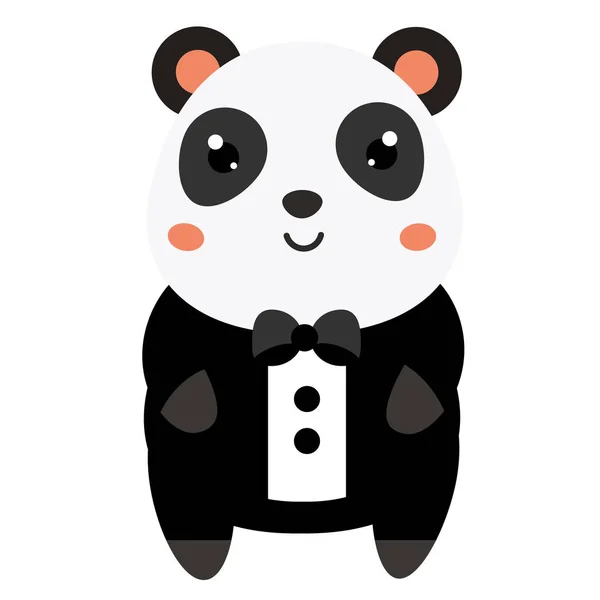 Słodkie panda w czarny smoking. Kawaii zwierzęta postać z kreskówki. Ilustracja wektorowa moda dla dzieci i niemowląt — Wektor stockowy