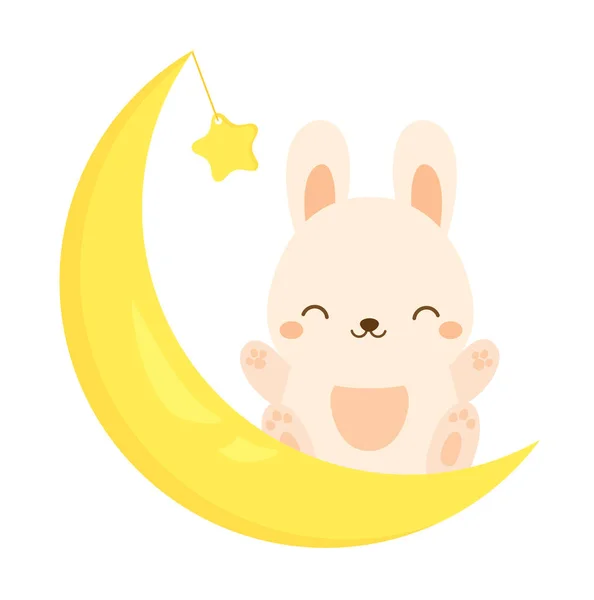 かわいいウサギは月の上に座って かわいいうさぎ うさぎ 赤ちゃんのファッションのための漫画の動物キャラクター — ストックベクタ