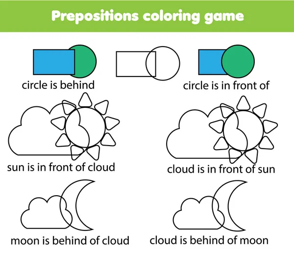 Juego educativo para niños. Preposiciones de aprendizaje — Vector de stock