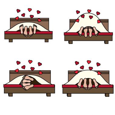 Çift yatakta seks. Aile, aşık yapmak aşk. St Valentine's day, romantik, aşk, balayı tasarım öğesi, simgesi