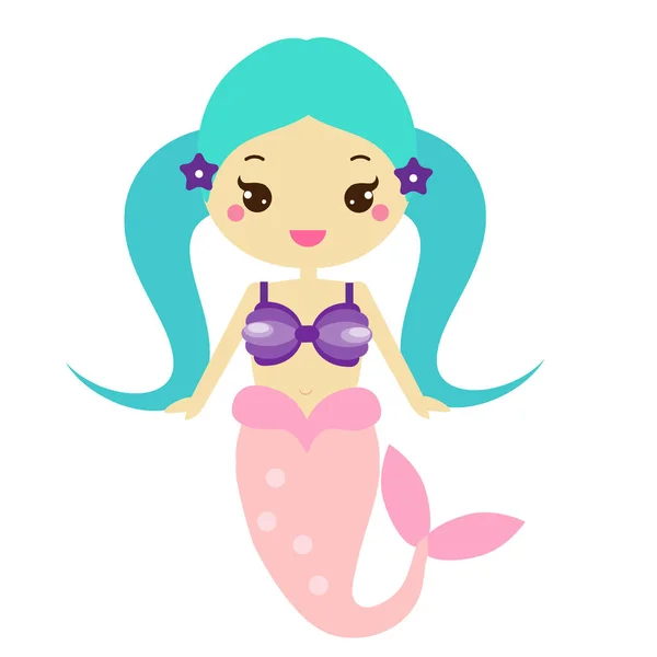 Cute Mermaid. Cartoon character, kawaii style. vector illustration — Stock Vector