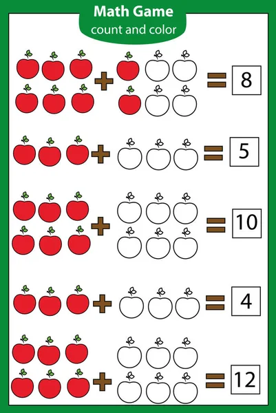 Matematika Oktatási Játék Gyermekek Számára Számlálás Egyenletek Emellett Munkalap — Stock Vector