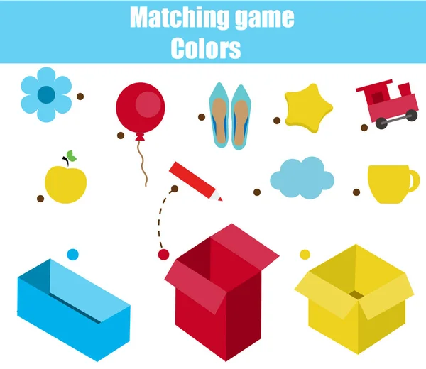 Bildungsspiel für Kinder. passend zum Spiel Arbeitsblatt für Kinder. Übereinstimmung nach Farbe. Sortieren von Objekten für Kleinkinder — Stockvektor