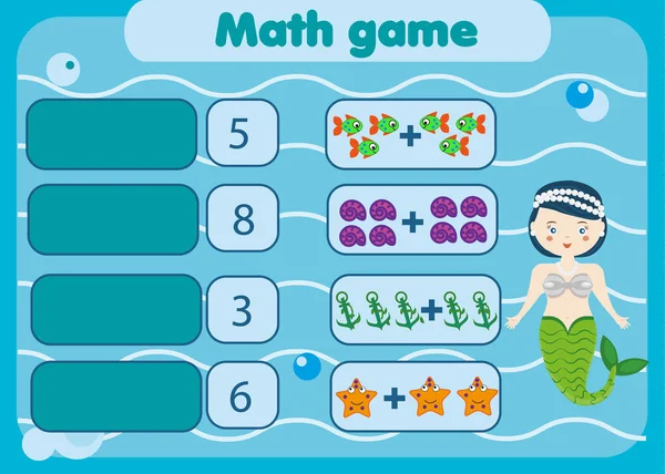 Matemática jogo educativo para crianças. Atividade matemática correspondente. Jogo de contagem para crianças —  Vetores de Stock