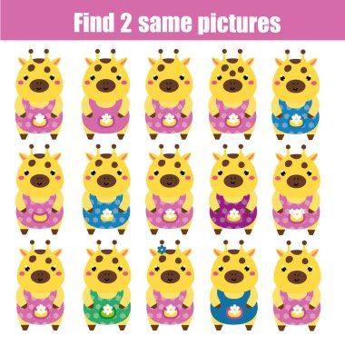 Aynı resimleri çocuk eğitim oyunu bulun. Hayvan Tema