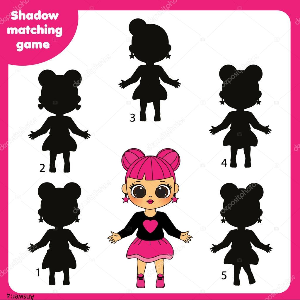 Shadow matching game. Kids activity with beautiful girl
