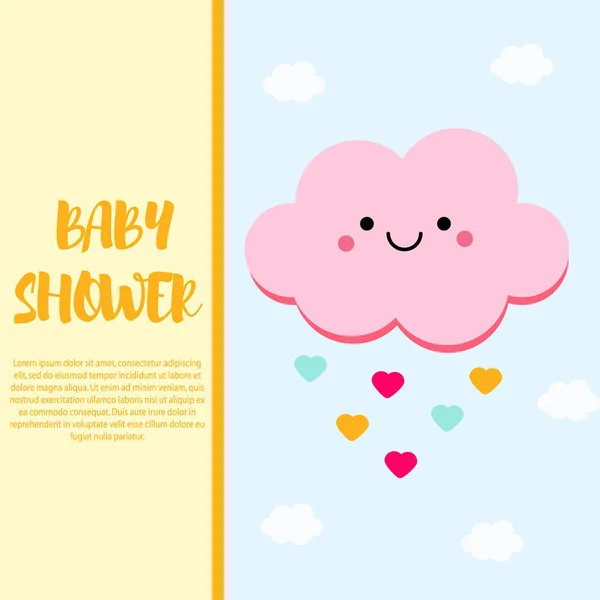 Baby Shower Card Design Template Cute Pink Cloud Character Invitation — Stock Vector