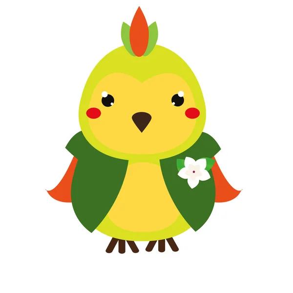 Bystry papuga. Kawaii zwierzęta postać z kreskówki. Ilustracja wektorowa moda dla dzieci i niemowląt — Wektor stockowy
