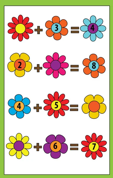 Matematický vzdělávací hra pro děti. Počítání rovnic. Přidání listu. — Stockový vektor