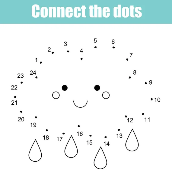 Connectez les points par des nombres enfants jeu éducatif. Activité de feuille de travail imprimable. Thème météo, nuage — Image vectorielle