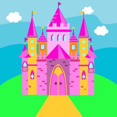 Peri castle, pembe Saray. Vektör çizim çocuklar, çocuklar tales için