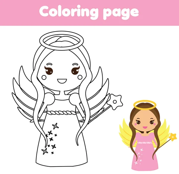 Coloriage avec personnage ange mignon dans le style kawaii. Jeu de dessin pour enfants. Activité imprimable — Image vectorielle
