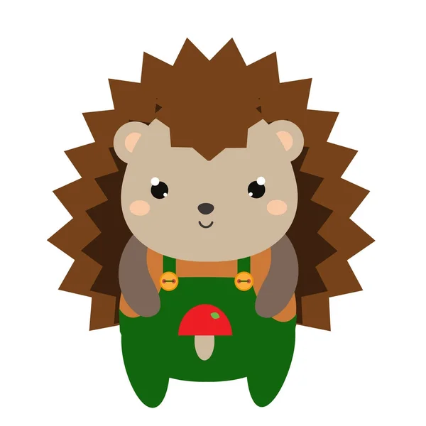 Carino il riccio in tuta verde. Cartoon kawaii personaggio animale. Illustrazione vettoriale per bambini e neonati moda — Vettoriale Stock