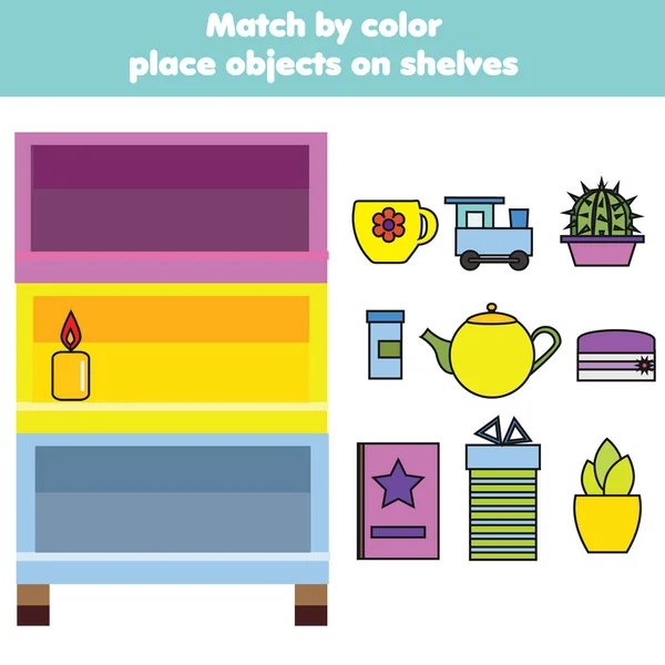 Passend für Kinder Lernspiel. Aktivitäten für Kinder. Suche nach Objekten nach Farbe — Stockvektor