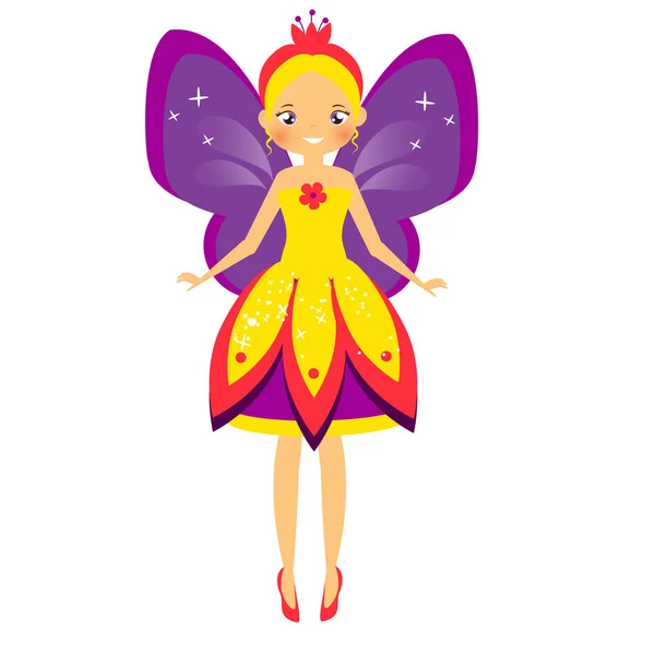 Fée Volante Aux Ailes Violettes Princesse Elfe Style Dessin Animé — Image vectorielle