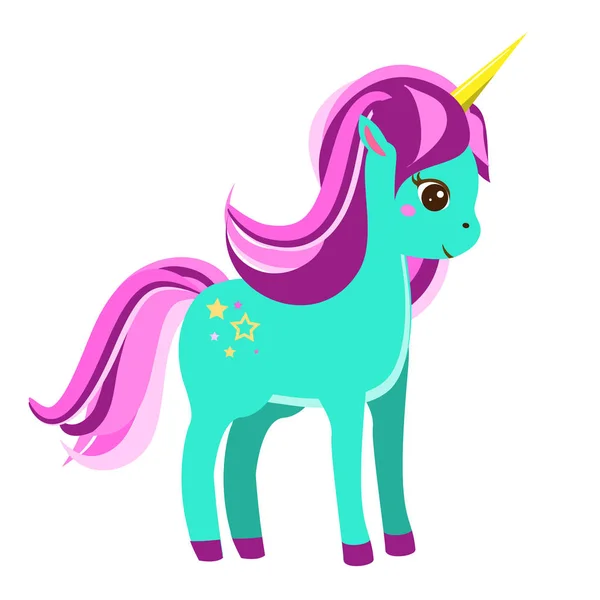 Cute blue unicorn with pink mane . Vector illustration — Stock Vector