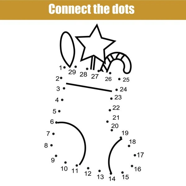 Connectez les points par des nombres enfants jeu éducatif. Activité de feuille de travail imprimable. Nouvel An, Noël thème des vacances — Image vectorielle
