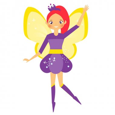 Sarı kanatlı güzel uçan periler. Elf prensesi. Karikatür tarzı