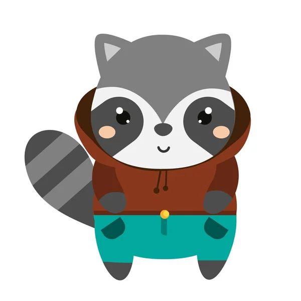 Cute raccoon in hoodie. Cartoon kawaii animal character. Vector illustration for kids and babies fashion — Stock Vector