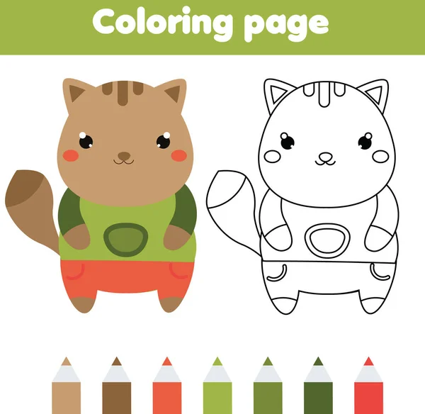 Coloring page with cat. Drawing kids game. Printable activity — Stock Vector