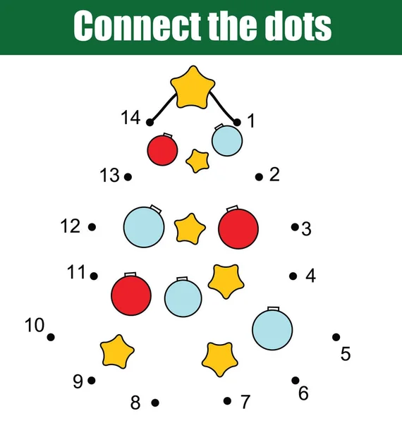 Verbinden Sie die Punkte durch Zahlen Kinder Lernspiel. druckbare Arbeitsblatt-Aktivität. Neues Jahr, Weihnachtsfeiertage Thema — Stockvektor