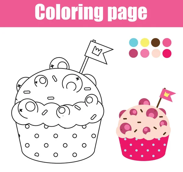 Kolorowanki z cupcake. Rysunek gry dla dzieci. Aktywności do druku — Wektor stockowy