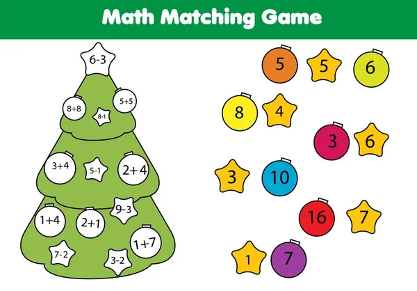 Математическая образовательная игра для детей. Совпадает с математической деятельностью. Подсчет игры для детей, дополнение. Тема новогодних и рождественских каникул — стоковый вектор