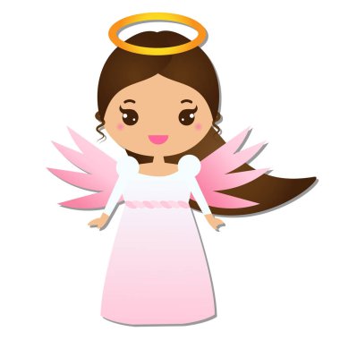 Tatlı melek. Kawaii tarzı. Kağıt rakam, etiket. Noel, dini tatil dekoratif öğe