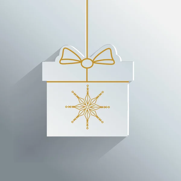 Caixa de presente com floco de neve dourado. Ano Novo, presente de Natal ícone de papel. Férias de inverno fundo modelo . — Vetor de Stock