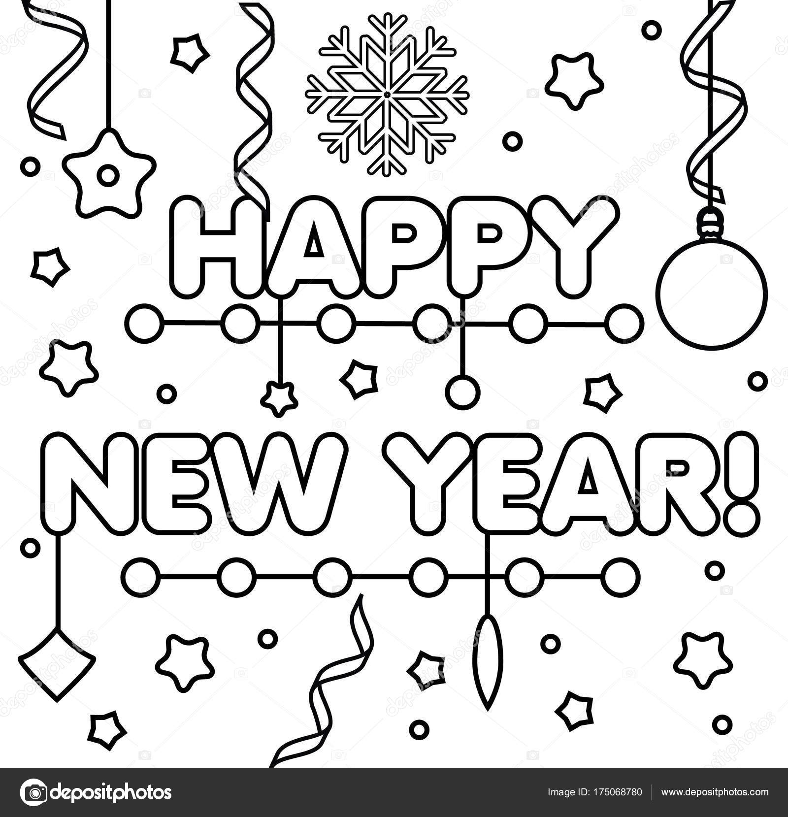 Download Coloring page with happy New Year text. Drawing kids game. Printable activity. DIY greeting card ...